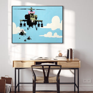 Large Banksy Framed Canvas Art Print - Happy Choppers