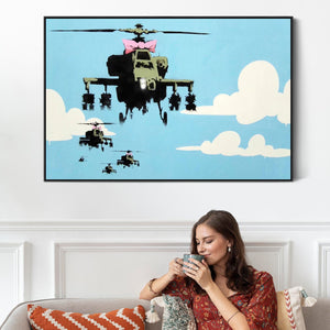 Large Banksy Framed Canvas Art Print - Happy Choppers