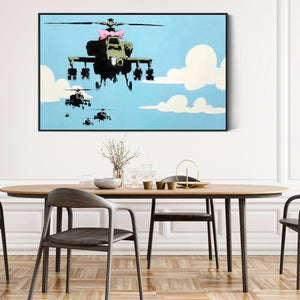 Large Banksy Framed Canvas Art Print - Happy Choppers