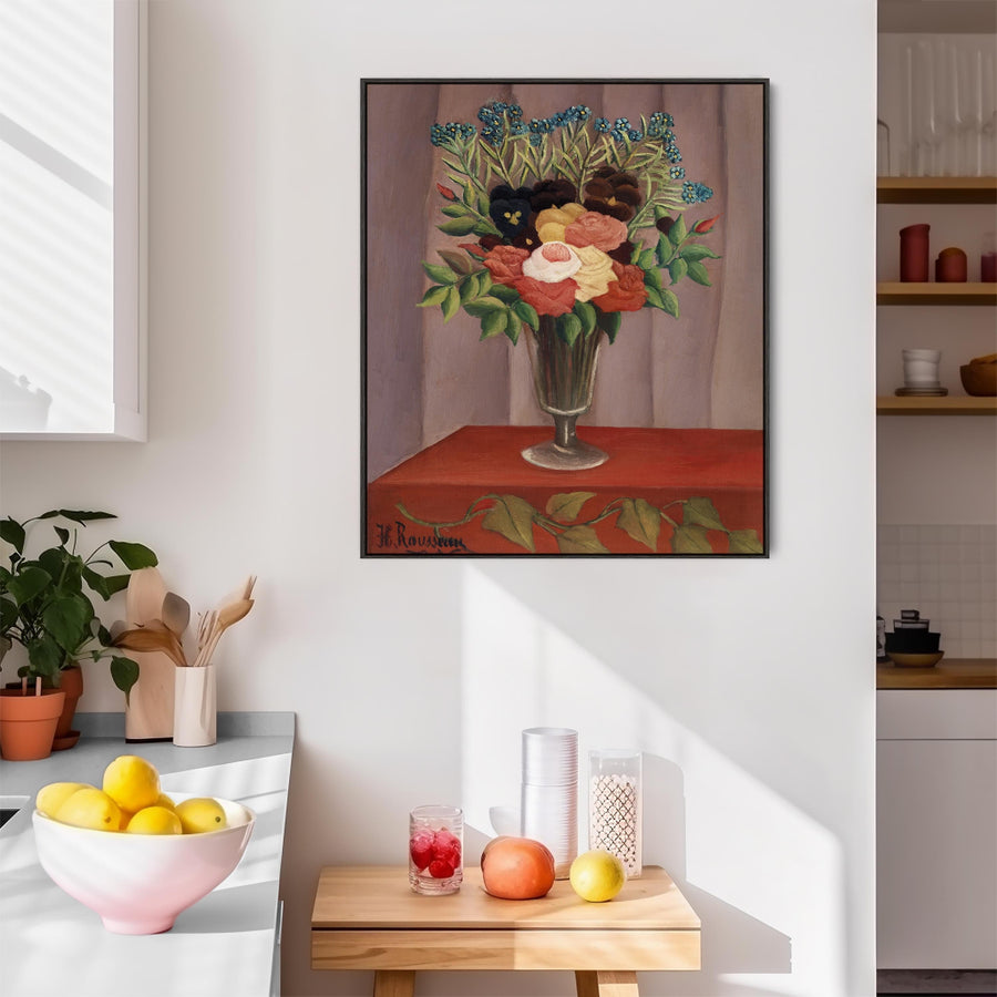 Henri Rousseau Red Framed Wall Art Canvas Print Bouquet of Flowers