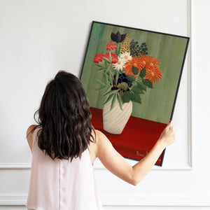 Henri Rousseau Framed Artwork on Canvas Bouquet of Flowers with China Asters and Tokyos