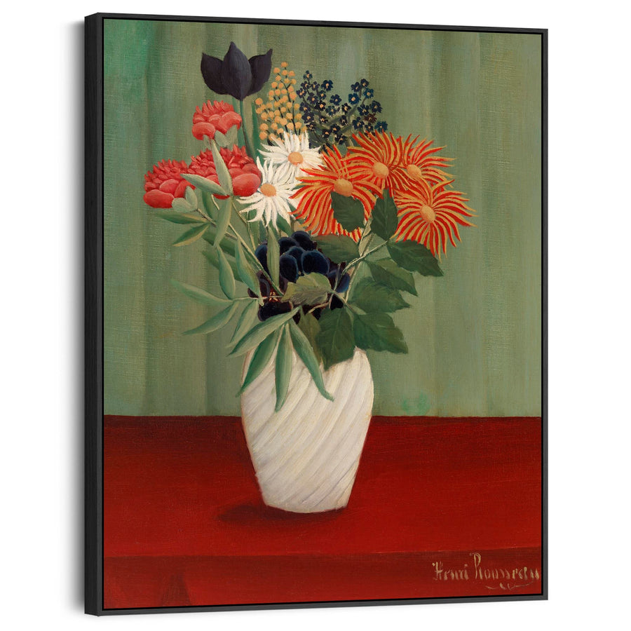 Henri Rousseau Framed Artwork on Canvas Bouquet of Flowers with China Asters and Tokyos