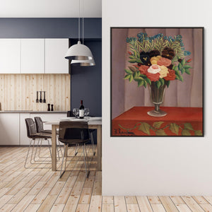 Henri Rousseau Red Framed Wall Art Canvas Print Bouquet of Flowers