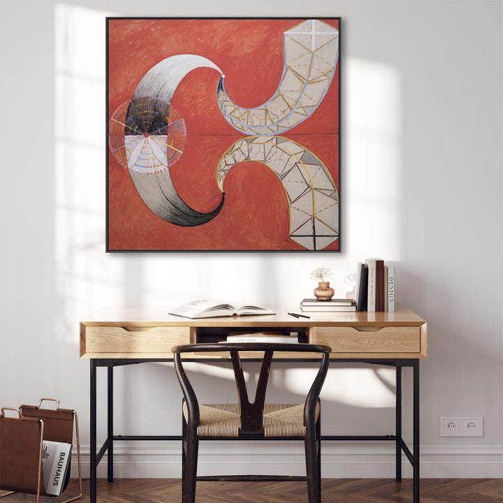 Large Hilma Klint Red Abstract Wall Art Framed Canvas Print of Famous The Swan Painting - XL 100cm x 100cm - FFs-2261-B-XL