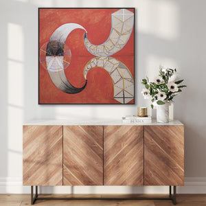 Large Hilma Klint Red Abstract Wall Art Framed Canvas Print of Famous The Swan Painting - XL 100cm x 100cm