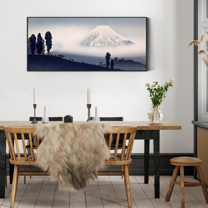 Japanese Mount Fuji Wall Art Framed Canvas Print by Hiroaki Takahashi in Black White Landscape - FFwide-2268-B-L