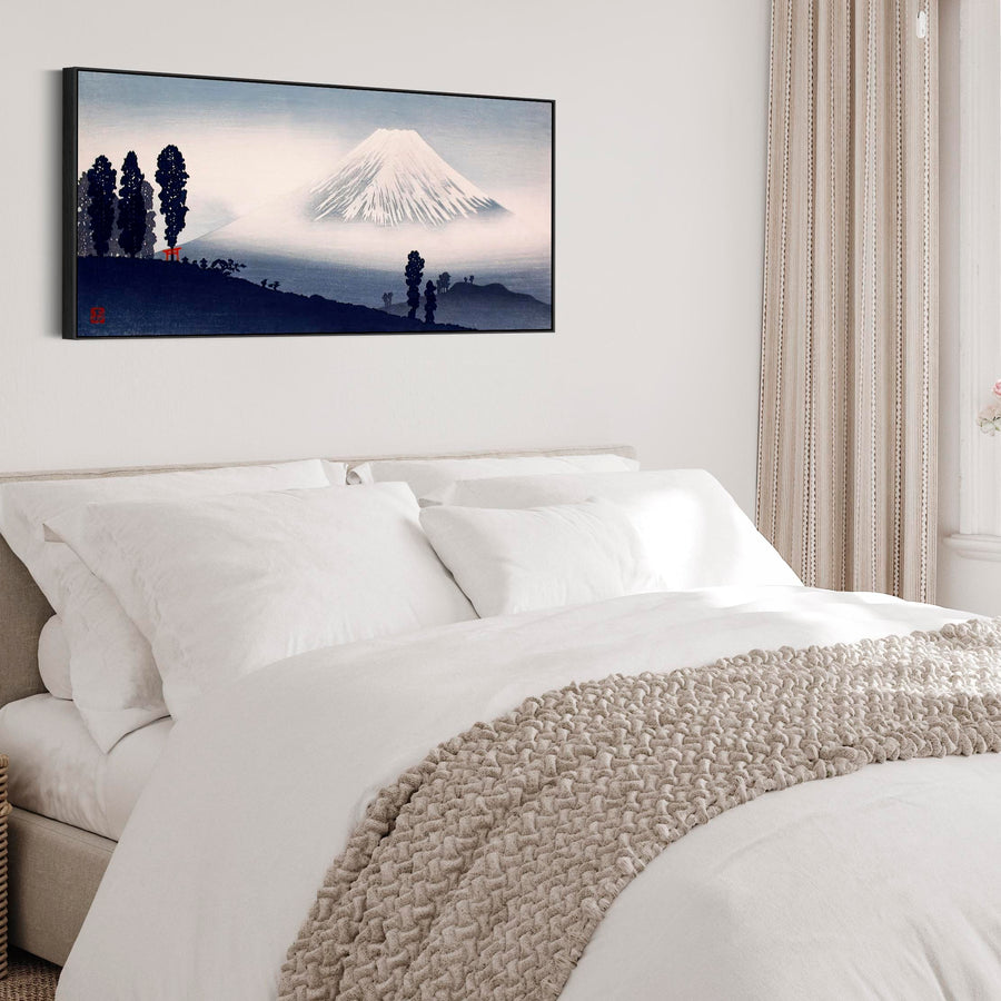 Japanese Mount Fuji Wall Art Framed Canvas Print by Hiroaki Takahashi in Black White Landscape