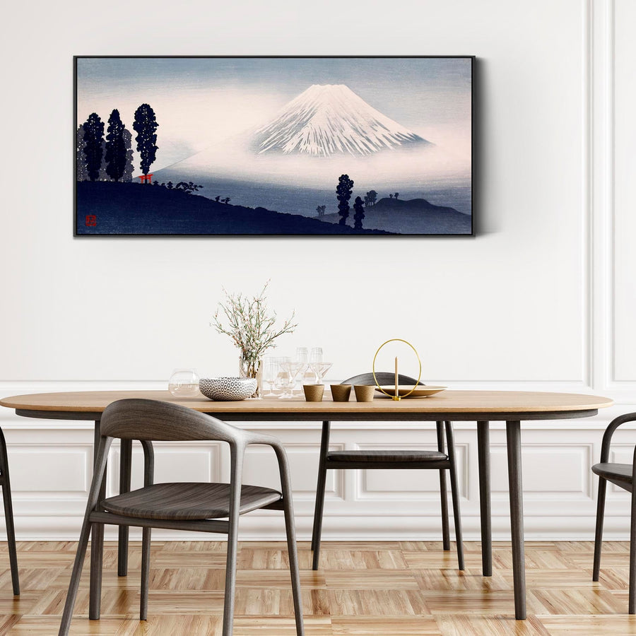 Japanese Mount Fuji Wall Art Framed Canvas Print by Hiroaki Takahashi in Black White Landscape