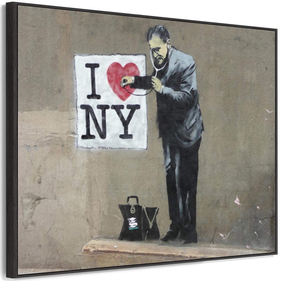 Large Banksy Framed Canvas Art Print - I Love New York