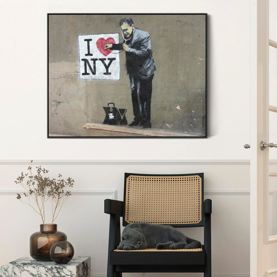 Large Banksy Framed Canvas Art Print - I Love New York