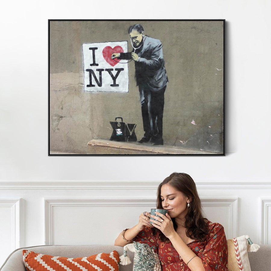 Large Banksy Framed Canvas Art Print - I Love New York