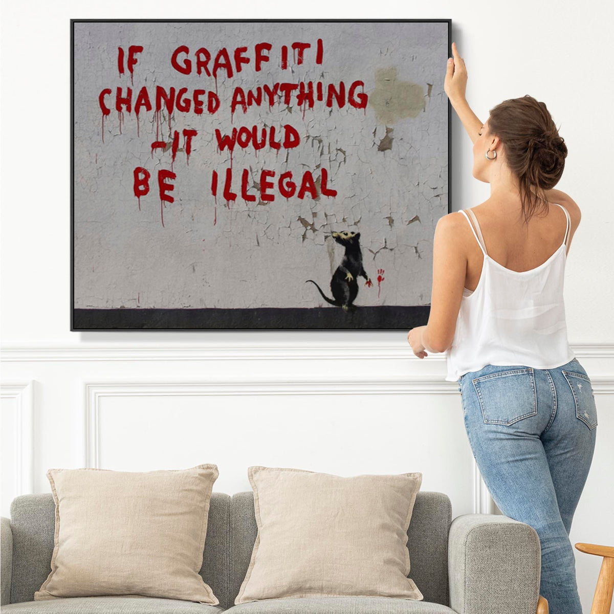 Large Banksy Framed Canvas Art Print - If Graffiti Changed Anything It ...
