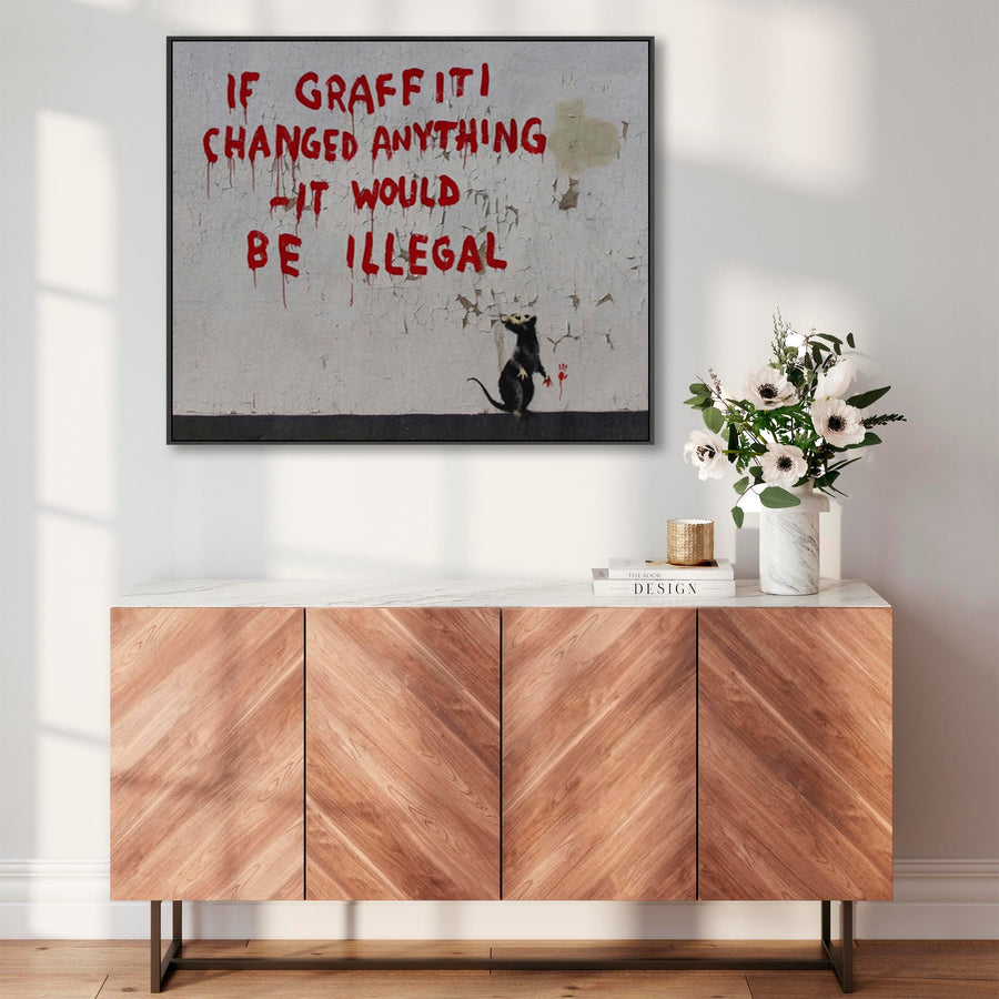 Large Banksy Framed Canvas Art Print - If Graffiti Changed Anything It Would Be Illegal