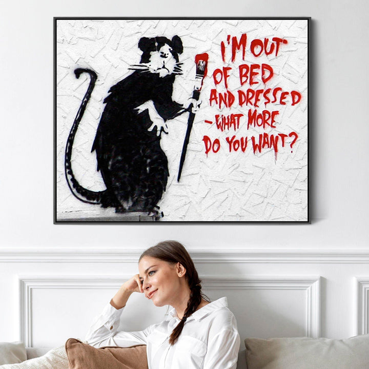 Large Banksy Framed Canvas Art Print - Im Out of Bed and Dressed - FFob-2463-B-L