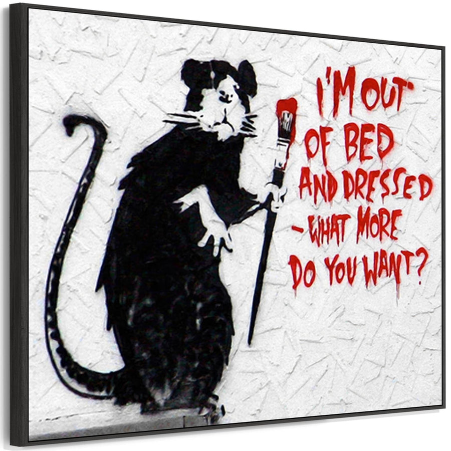 Large Banksy Framed Canvas Art Print - Im Out of Bed and Dressed