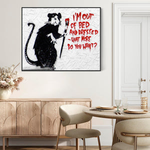 Large Banksy Framed Canvas Art Print - Im Out of Bed and Dressed