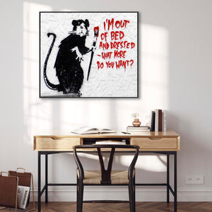 Large Banksy Framed Canvas Art Print - Im Out of Bed and Dressed