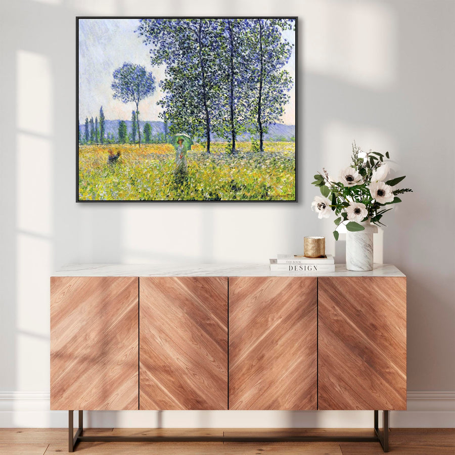 Large Claude Monet Landscape Wall Art Framed Canvas Print Sunlight under the Poplar Trees Painting