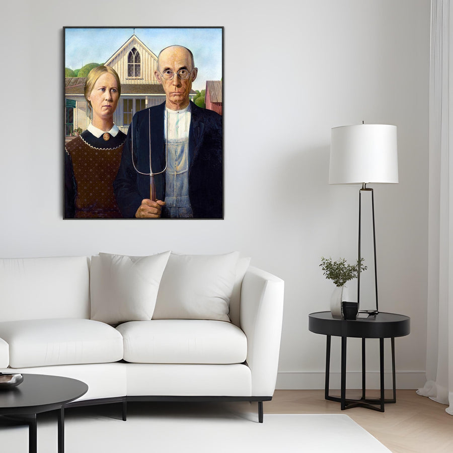 Extra Large Grant Wood Wall Art Framed Canvas Print of American Gothic Painting