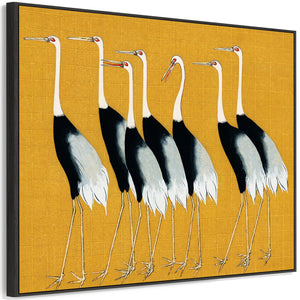 Japanese Red Crown Crane Birds Wall Art Framed Canvas Print of Ogata Korin Painting