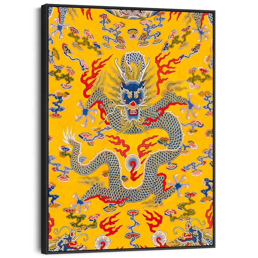 Japanese Dragon Wall Art Framed Canvas Print of Yellow Empress Robe Painting