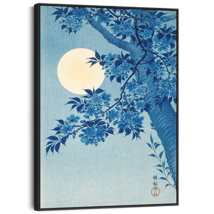 Japanese Blossoming Cherry Wall Art Framed Canvas Print of Ohara Koson Painting