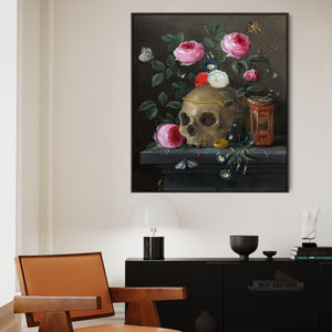 Jan Van Kessel Framed Wall Art Canvas Print Vanitas Skull Flowers