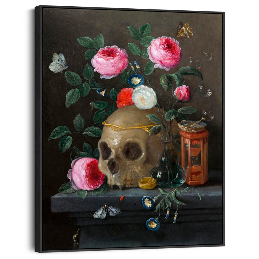 Jan Van Kessel Framed Wall Art Canvas Print Vanitas Skull Flowers