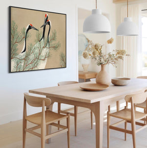 Japanese Birds Wall Art Framed Canvas Print of Cranes Momoyogusa by Kamisaka Sekka