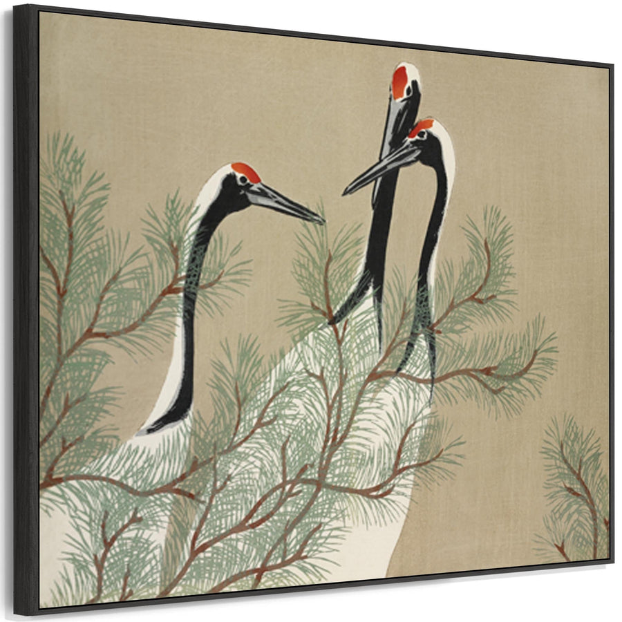 Japanese Birds Wall Art Framed Canvas Print of Cranes Momoyogusa by Kamisaka Sekka