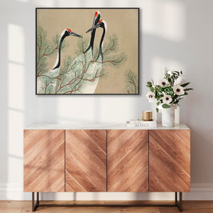 Japanese Birds Wall Art Framed Canvas Print of Cranes Momoyogusa by Kamisaka Sekka