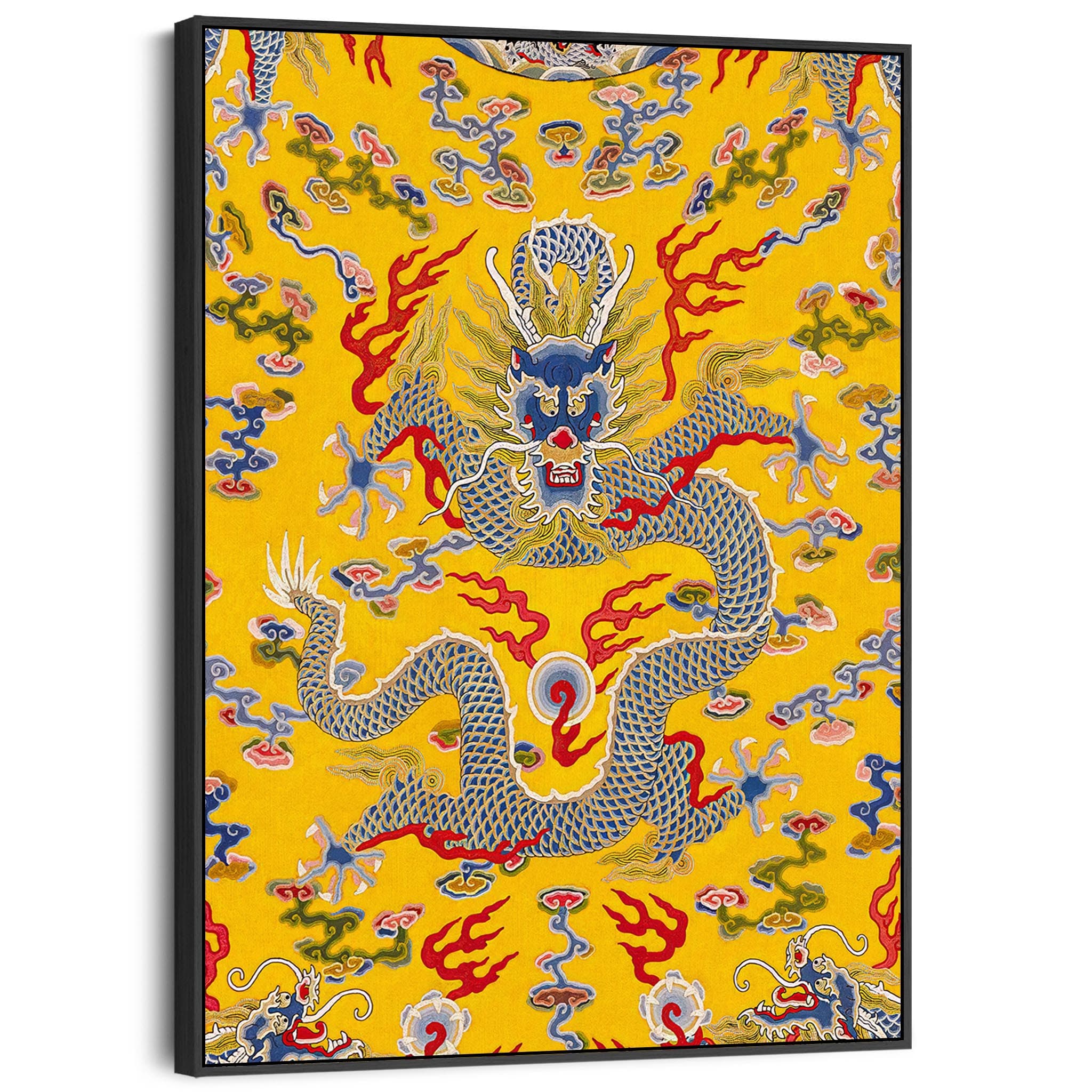 Japanese Dragon Wall Art Framed Canvas Print of Yellow Empress Robe Pa