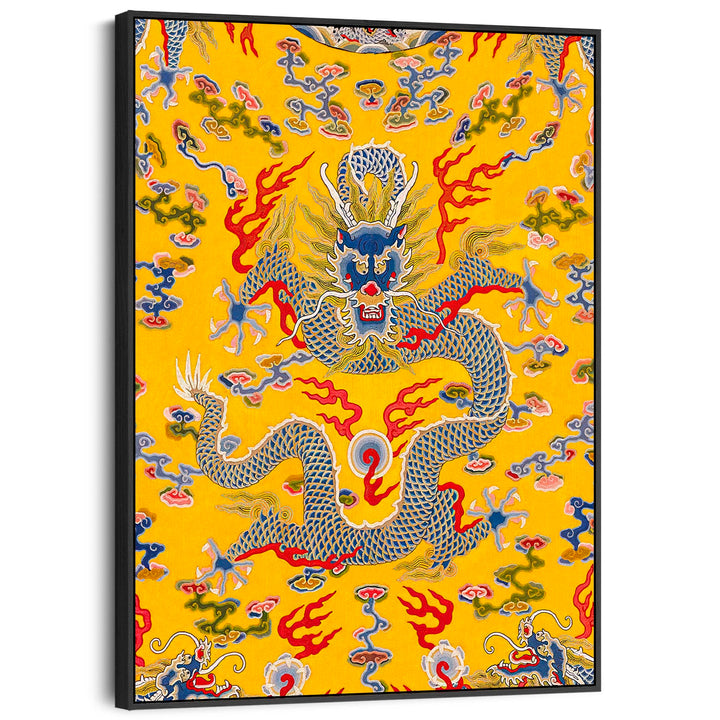 Japanese Dragon Wall Art Framed Canvas Print of Yellow Empress Robe Painting - FFp-2193-B-S