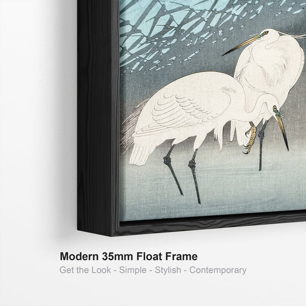Large Japanese Wall Art Framed Ohara Koson Canvas Print of Egrets in Reeds Painting