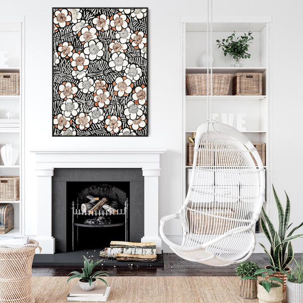 Japanese Flowers Wall Art Framed Canvas Print of Floral Shin Bijutsukai Painting