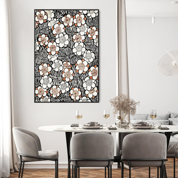 Japanese Flowers Wall Art Framed Canvas Print of Floral Shin Bijutsukai Painting