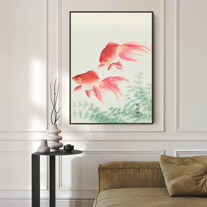 Japanese Goldfish Wall Art Framed Canvas Print of Ohara Koson Painting - FFp-2198-B-S