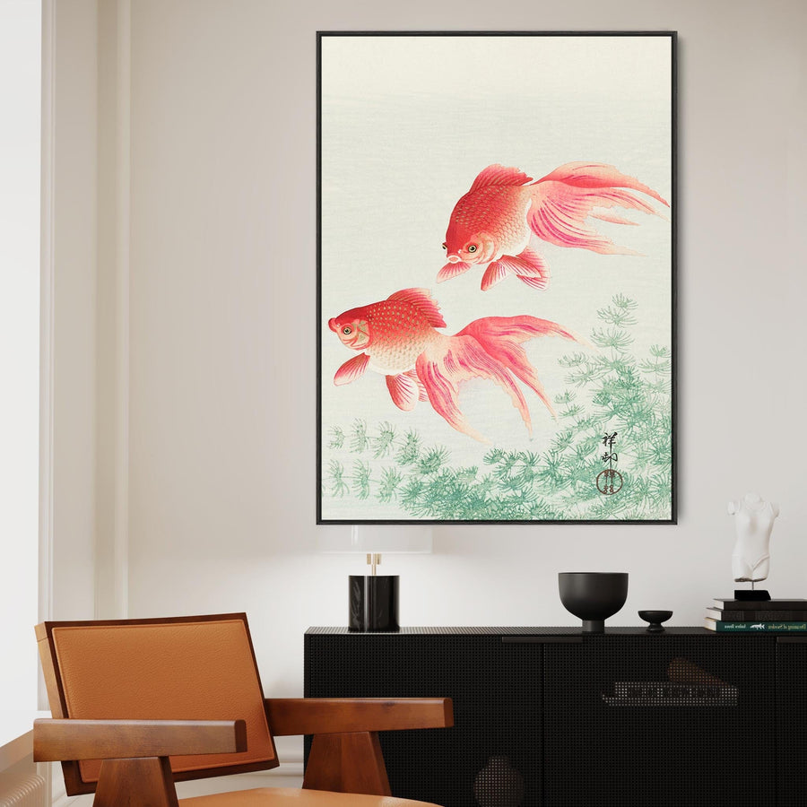 Japanese Goldfish Wall Art Framed Canvas Print of Ohara Koson Painting