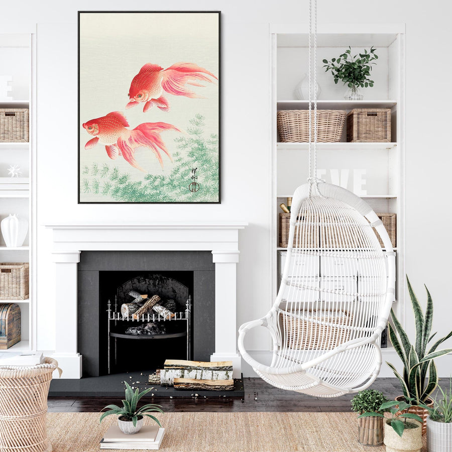 Japanese Goldfish Wall Art Framed Canvas Print of Ohara Koson Painting