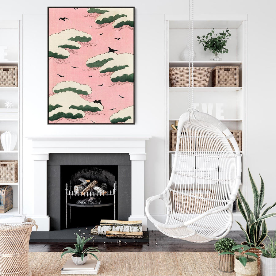 Japanese Pink Sky Wall Art Framed Canvas Print of Watanabe Seitei Painting