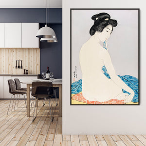 Japanese Woman Wall Art Framed Canvas Print - Bathing by Goyo Hashiguchi Painting