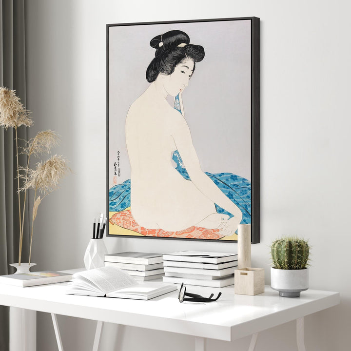 Japanese Woman Wall Art Framed Canvas Print - Bathing by Goyo Hashiguchi Painting - FFp-2180-B-S