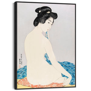 Japanese Woman Wall Art Framed Canvas Print - Bathing by Goyo Hashiguchi Painting