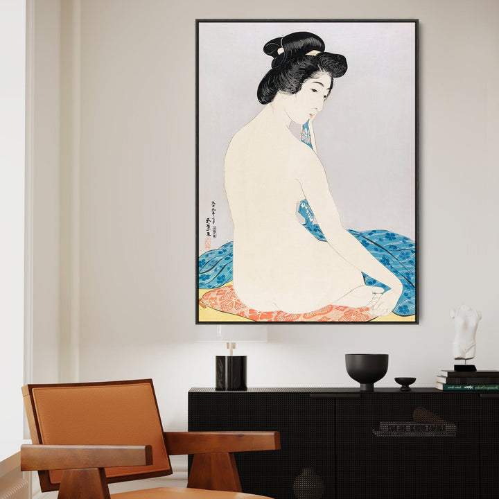 Japanese Woman Wall Art Framed Canvas Print - Bathing by Goyo Hashiguchi Painting - FFp-2180-B-S