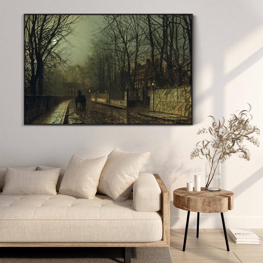 John Atkinson Grimshaw Framed Artwork Print on Canvas Wet Moon Putney Road