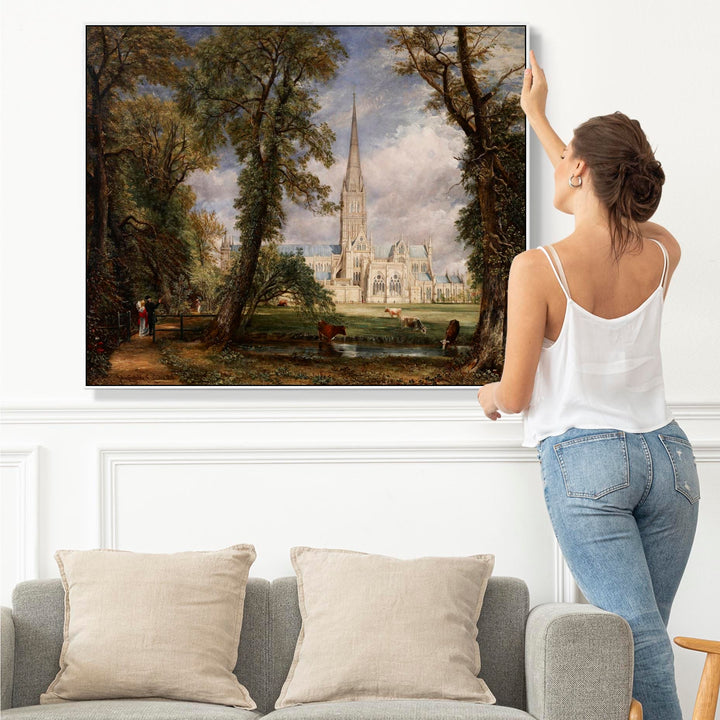 John Constable - Framed Wall Art Print Canvas Picture - Salisbury Cathedral - FFob-2545-W-L