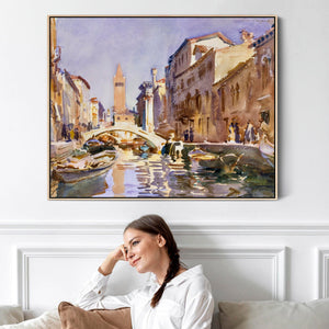 Large Venice Wall Art Framed Canvas Print By John Singer Sargent of Venetian Canal Painting