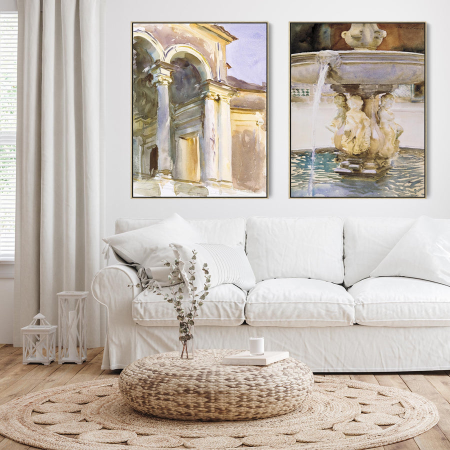 Large John Singer Sargent Framed Pair of Wall Art Prints of Rome Venice Italy Paintings