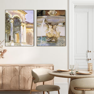 Large John Singer Sargent Framed Pair of Wall Art Prints of Rome Venice Italy Paintings