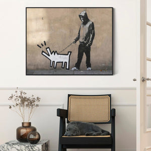 Large Banksy Framed Canvas Art Print - Keith Haring Dog